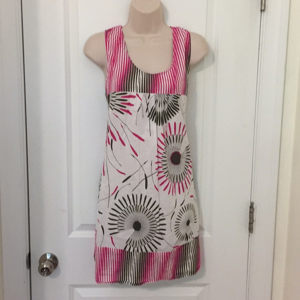 White, pink geo-print tunic sz US 12 DEBENHAMS
